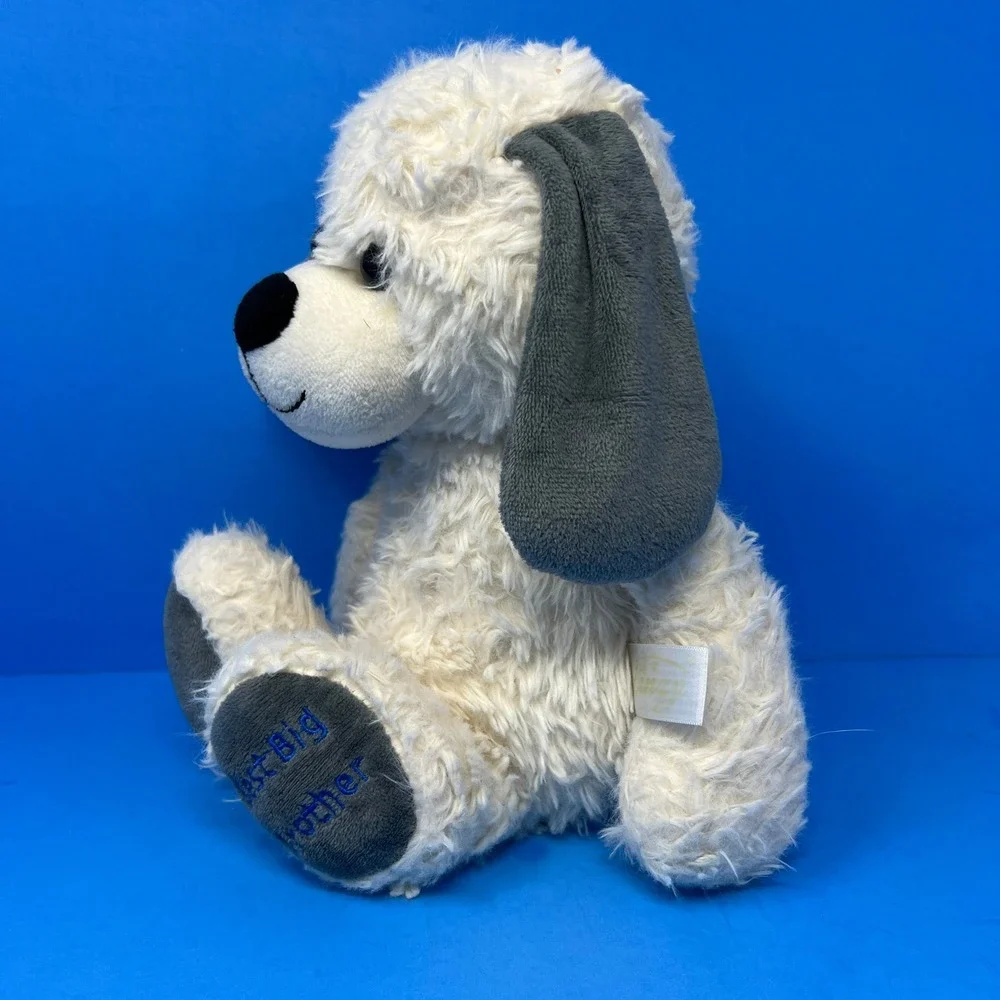 Linzy Toys Dog Plush 13 inch White Grey Best Big Brother Puppy Stuffed Animal